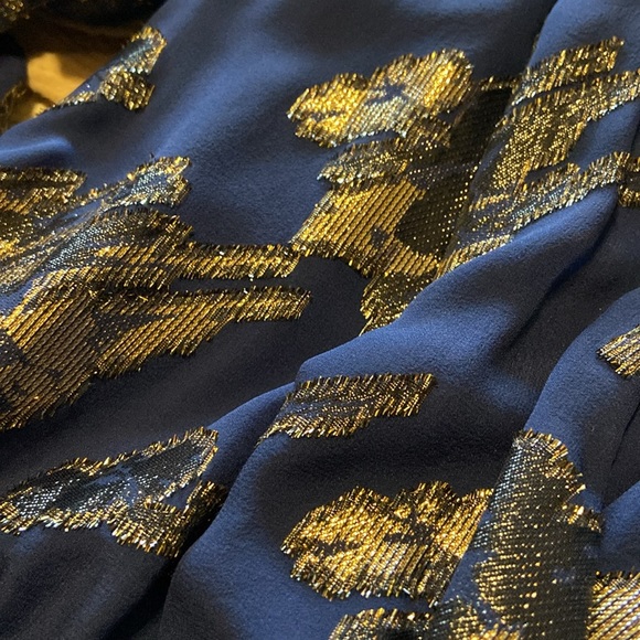 NWT Parker faux wrap mini dress in midnight blue with gold appliqués. - Picture 7 of 7